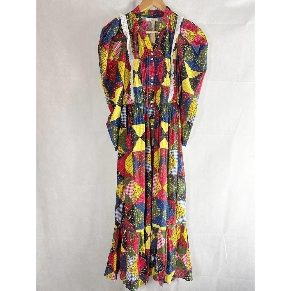 Doen Nicoletta Patchwork Print Organic Cotton Midi Dress Size Small